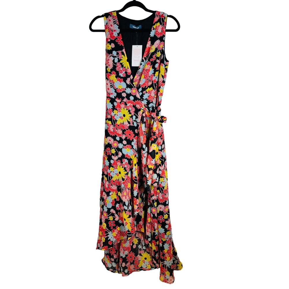 ModCloth Floral Bali Breeze Maxi Wrap Dress Tie Waist Lined Small- Sleeveless